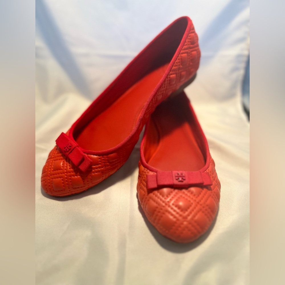 Tory Burch Marion Quilted Ballet Flats Samba Grosgrain Bow Logo sz. 7.5